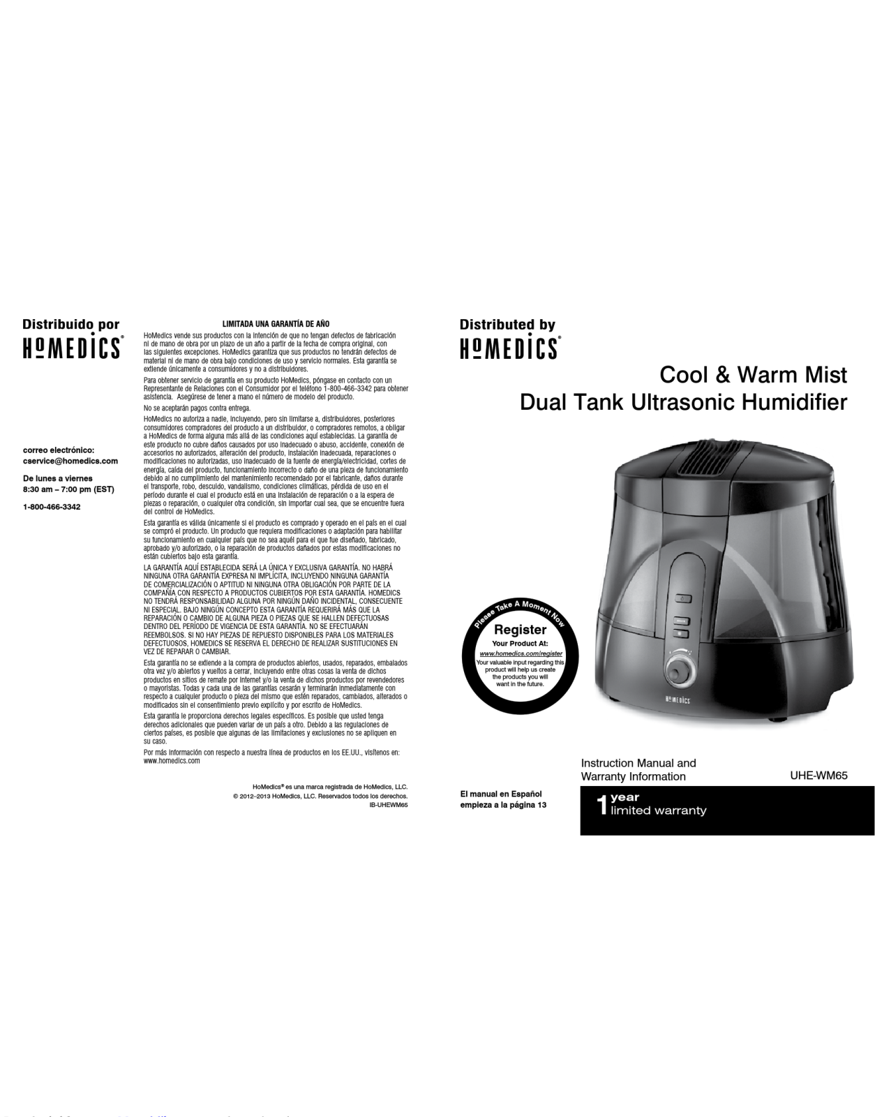 HoMedics UHE-WM65 Instruction manual and warranty