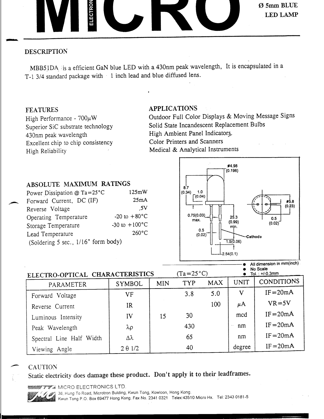 MICRO MBB51DA Datasheet