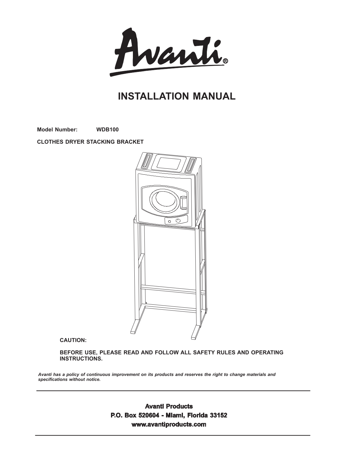 Avanti WDB100 User Manual