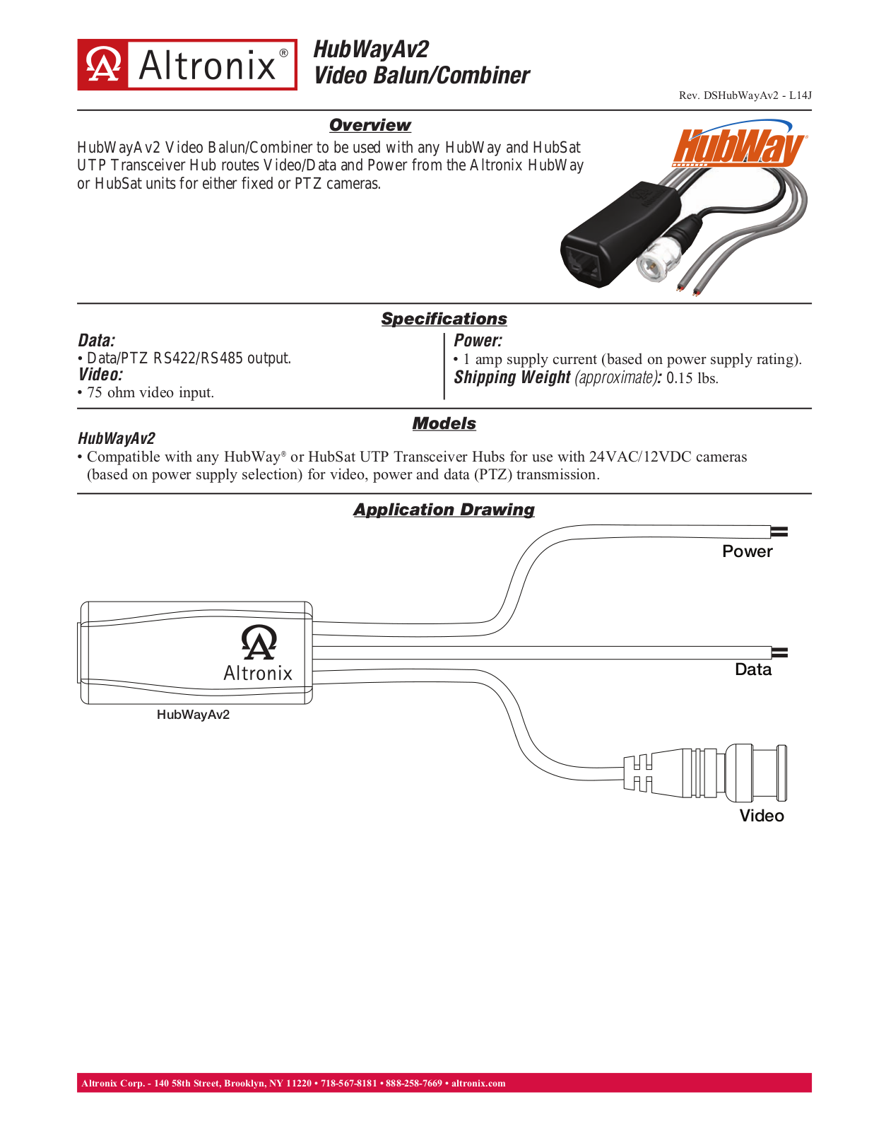 Altronix HubWayAv2, HubWayAv2PK Specsheet