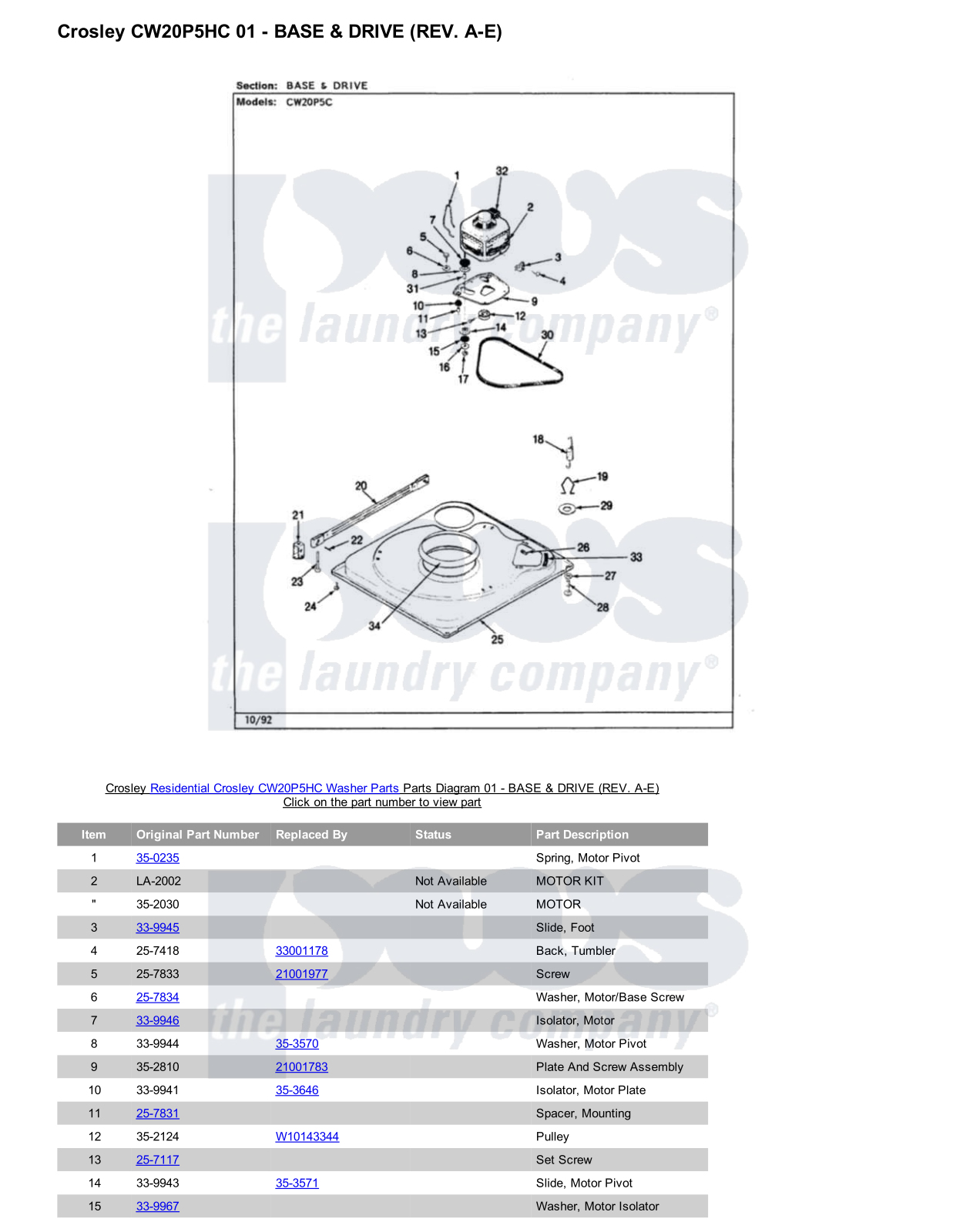 Crosley CW20P5HC Parts Diagram