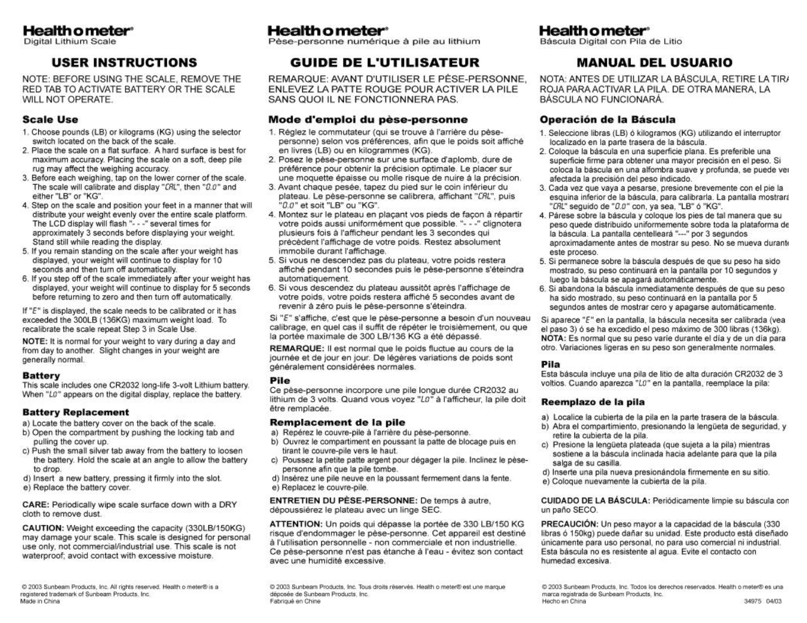 Health O Meter HDL150-05 User Manual