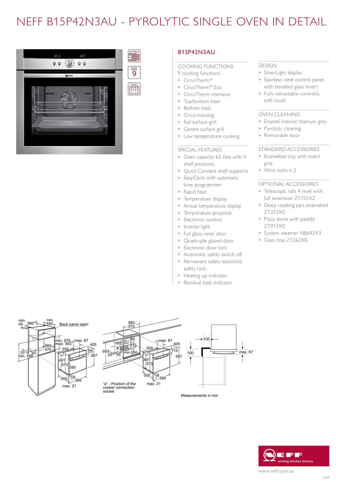 NEFF B15P42N3AU Specifications Sheet