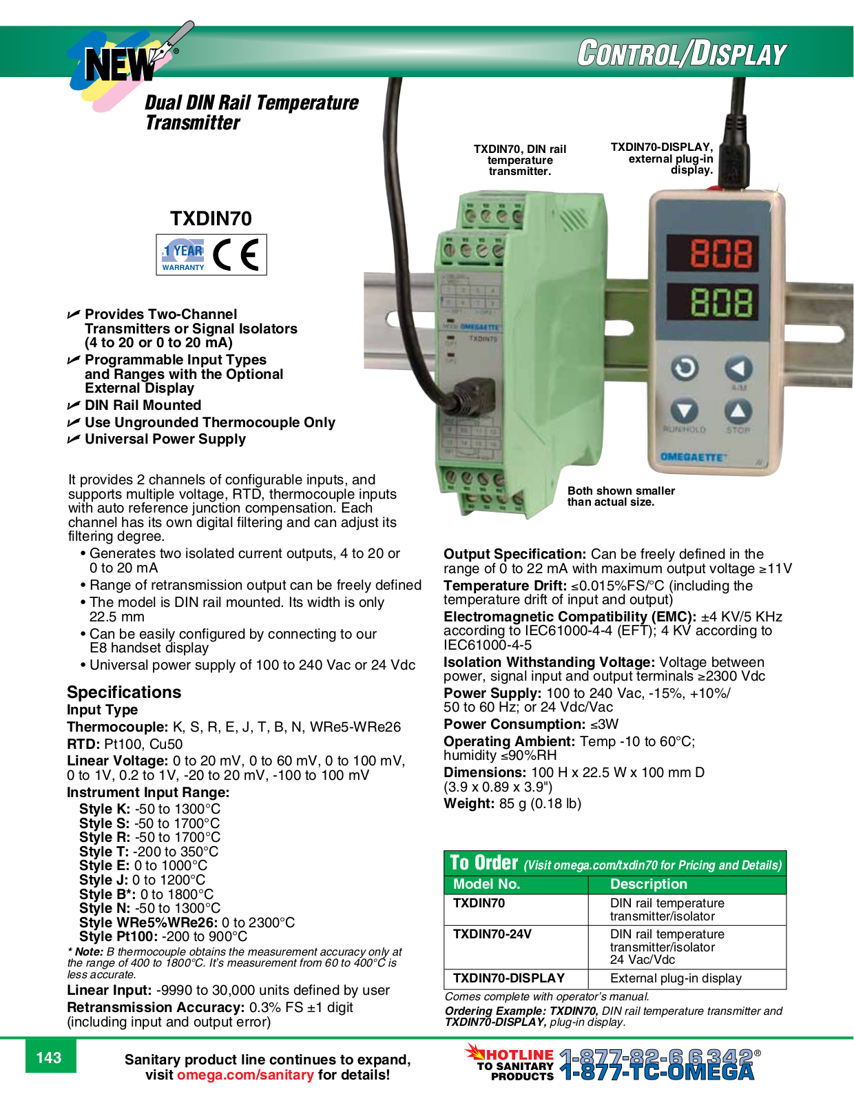 Omega Products TXDIN70 User Manual