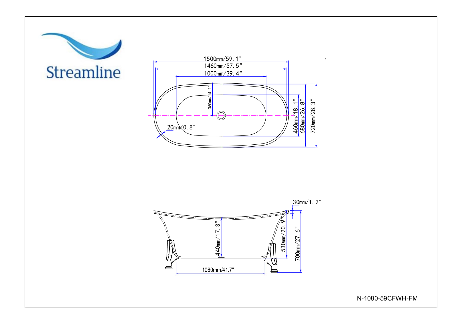 Streamline N1080GLD, N1080CH, N1080BL Specifications