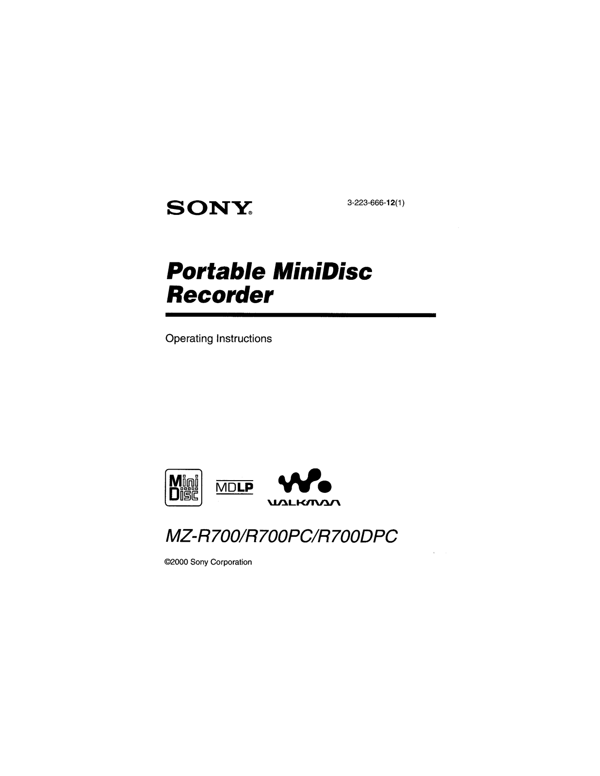 Sony MZR-700 Owners manual