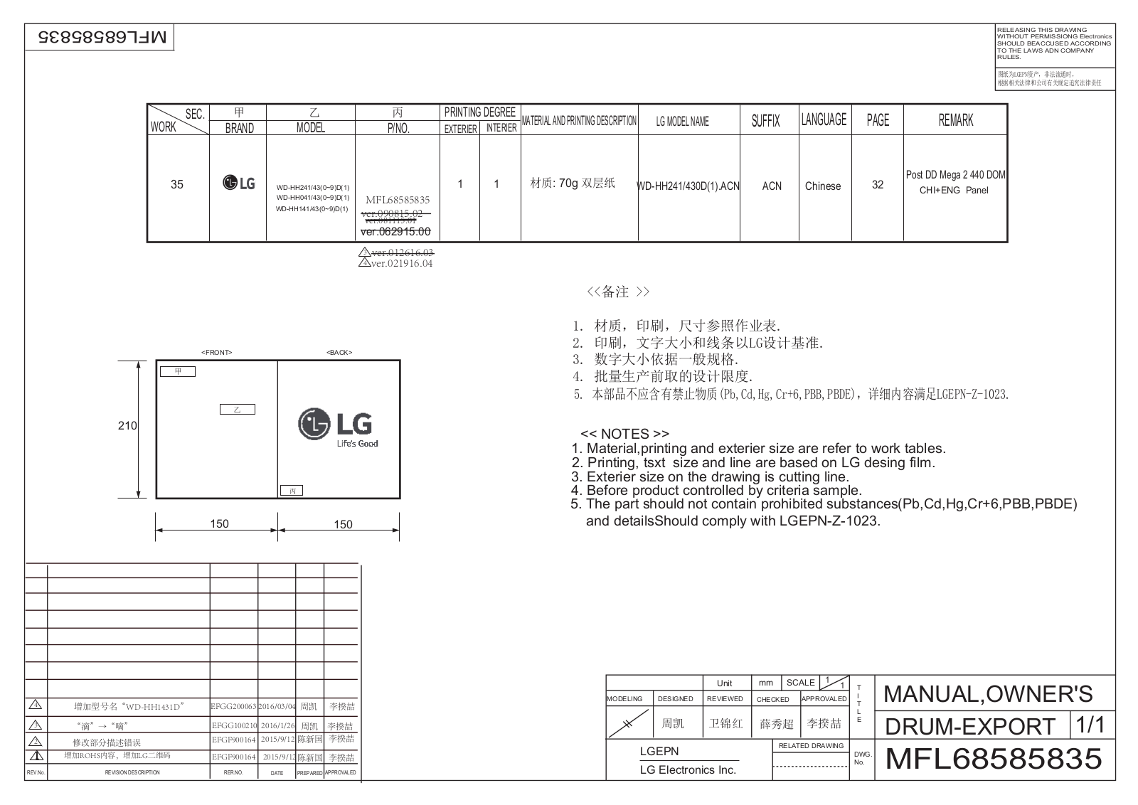 LG WD-HH1431D Users guide