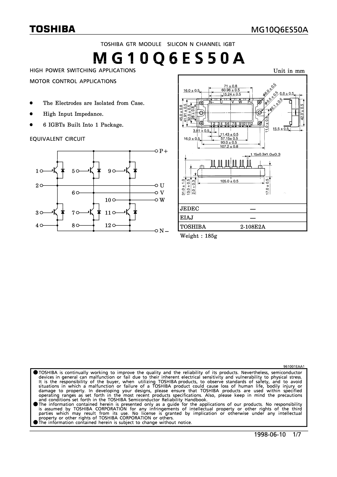 Toshiba MG10Q6ES50A Datasheet