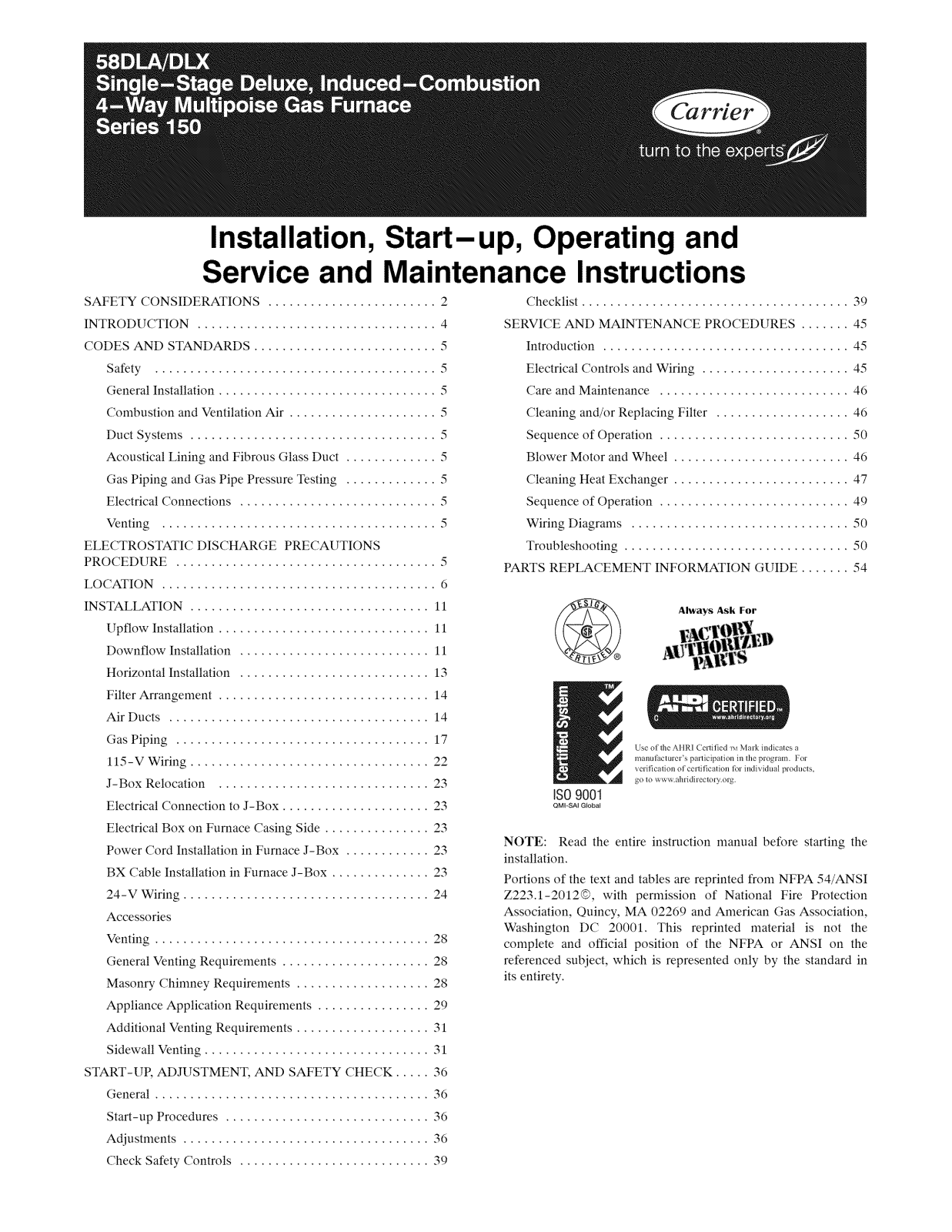 Carrier 58DLX13510016, 58DLX13510022, 58DLX11010012, 58DLX11010016, 58DLX11010022 Installation Guide - ManualMachine.com
