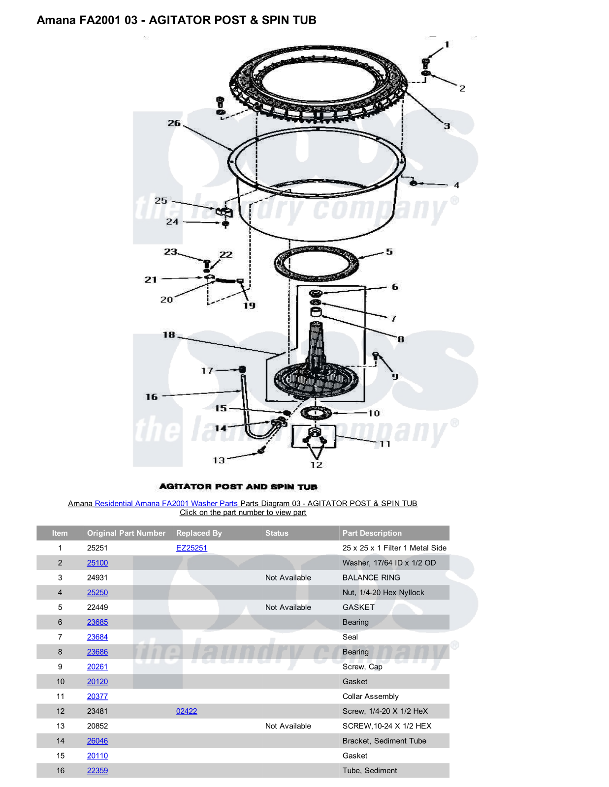 Amana FA2001 Parts Diagram