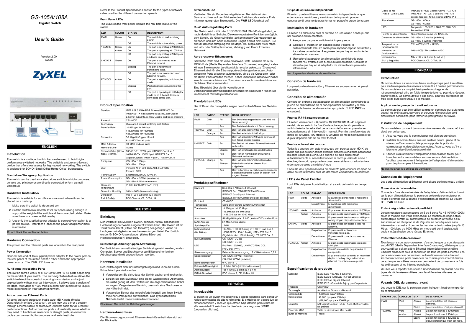ZyXEL GS-105A, GS-108A User Manual