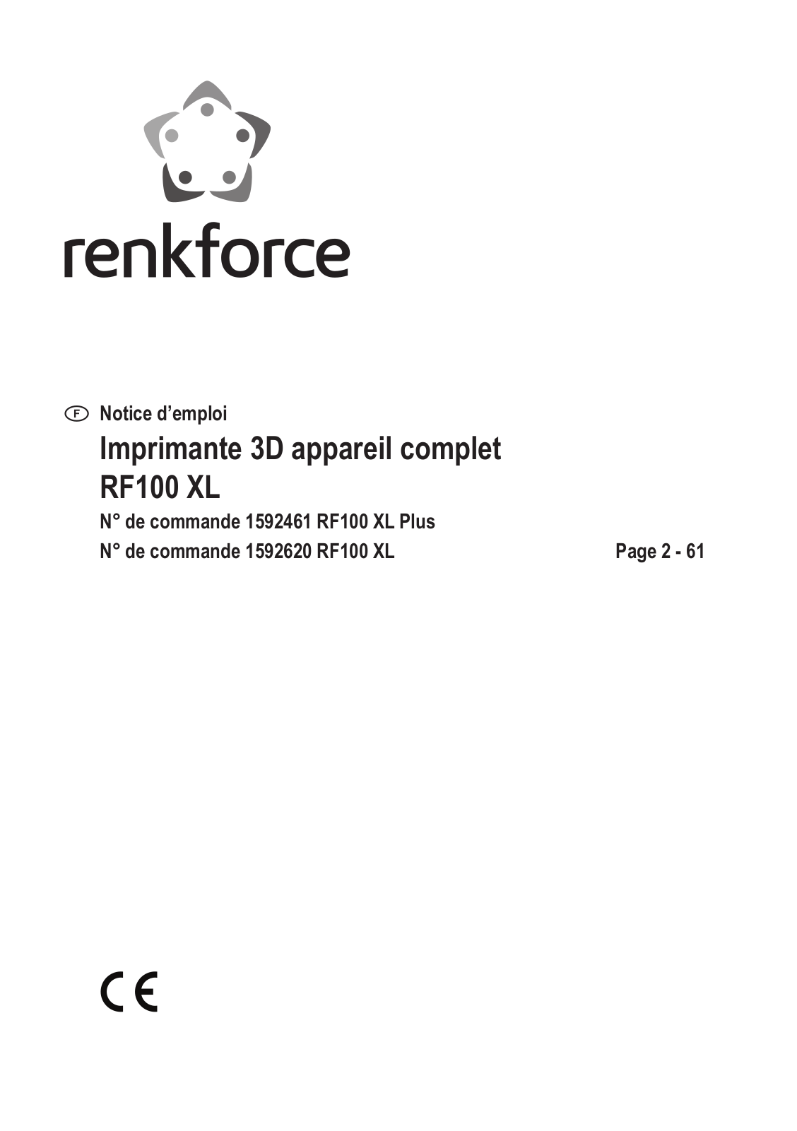 Renkforce RF100 XL 3D printer Operating Instructions