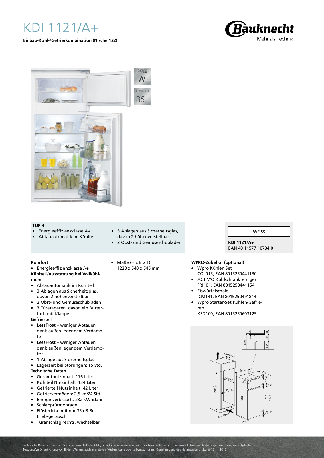 Bauknecht KDI 1121-A+ User Manual