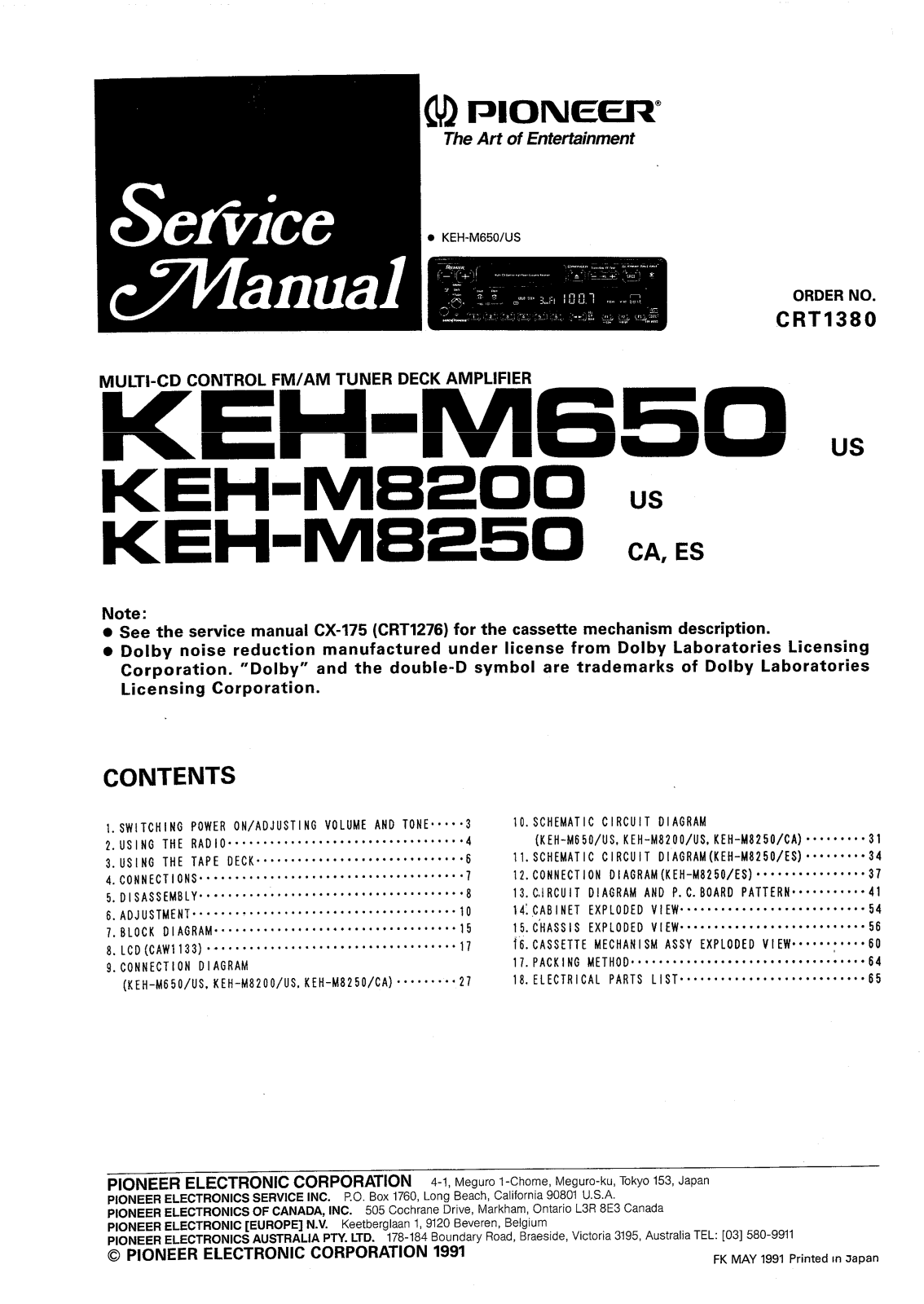 Pioneer KEH-M650, KEH-M8200, KEH-M8250 Service Manual
