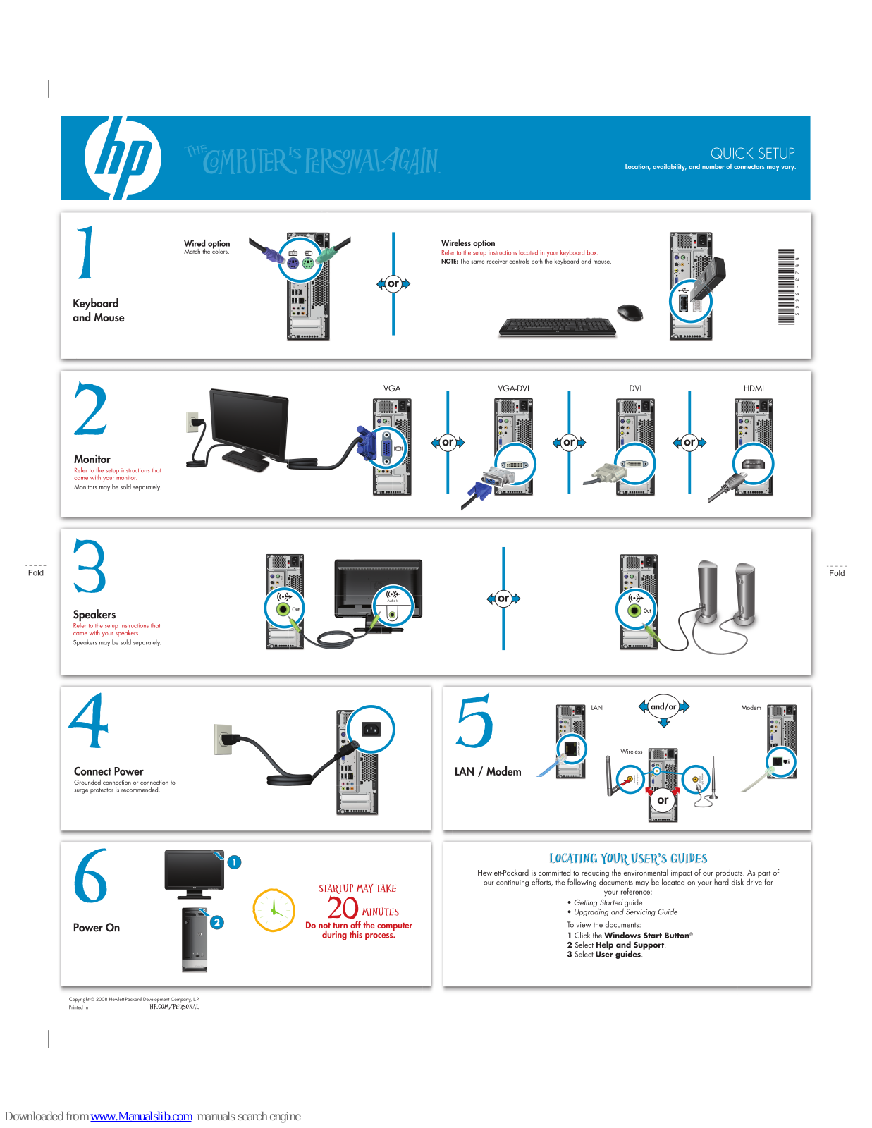 HP Pavilion Slimline S3600f, Pavilion Slimline S3650f, Pavilion Slimline S3700f, Pavilion Slimline S3712f, Pavilion Slimline S3720f Quick Setup Manual