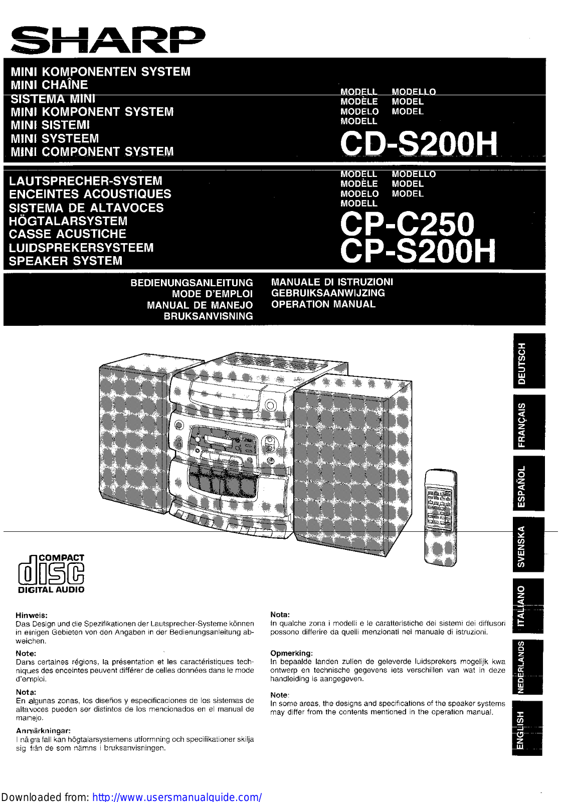 SHARP CD/CP-S/C200/250H User Manual