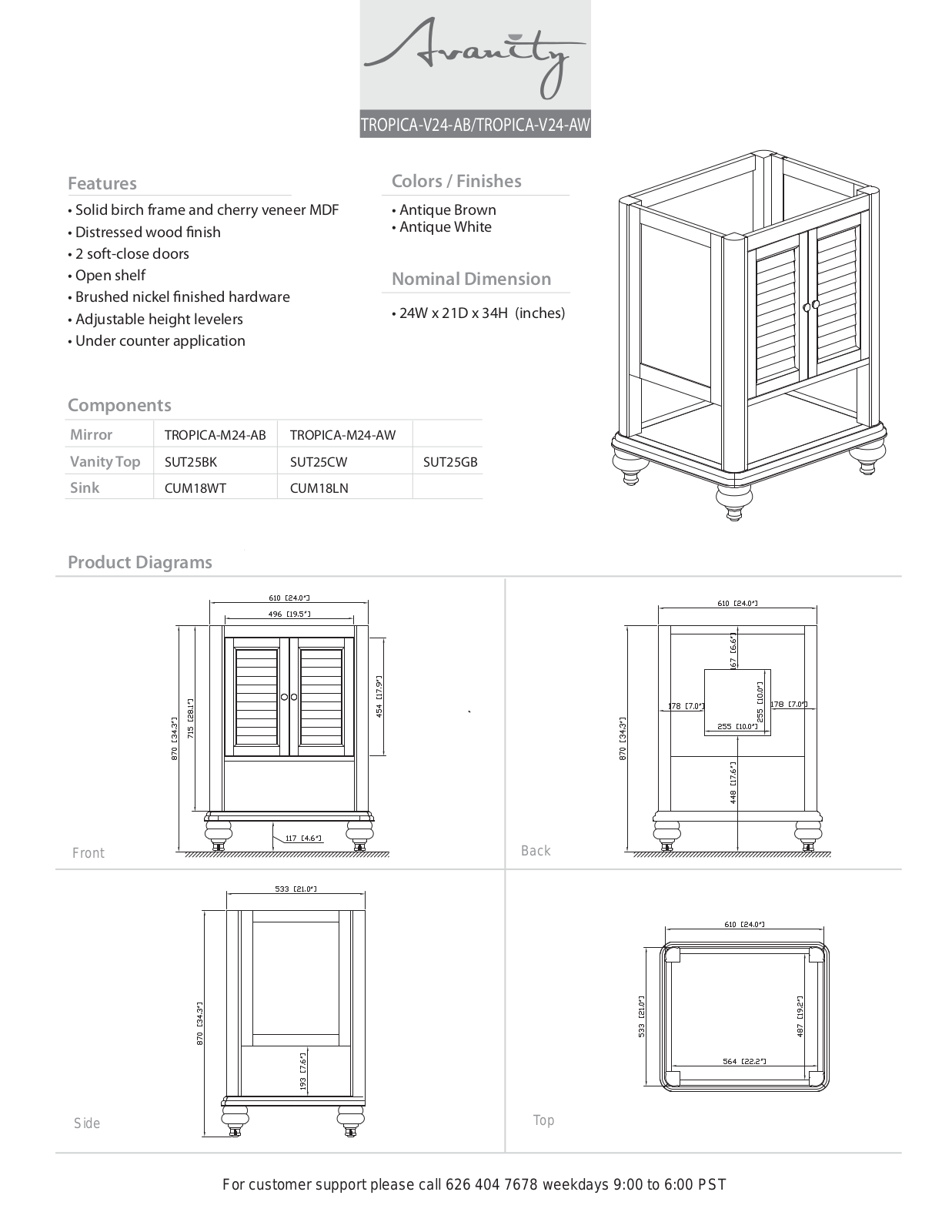 Avanity TROPICAVS24AWC Specifications