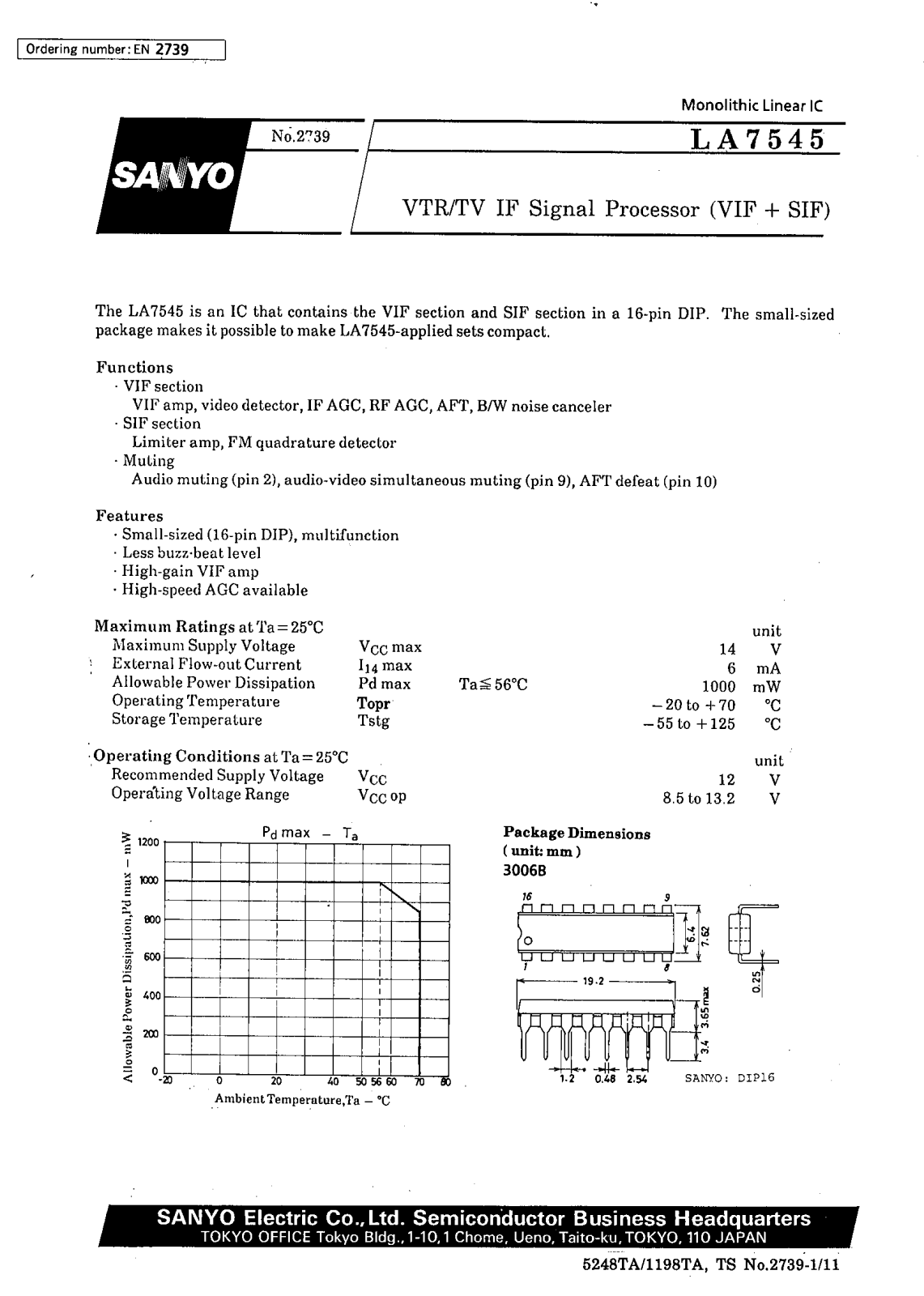 SANYO LA7545 Datasheet