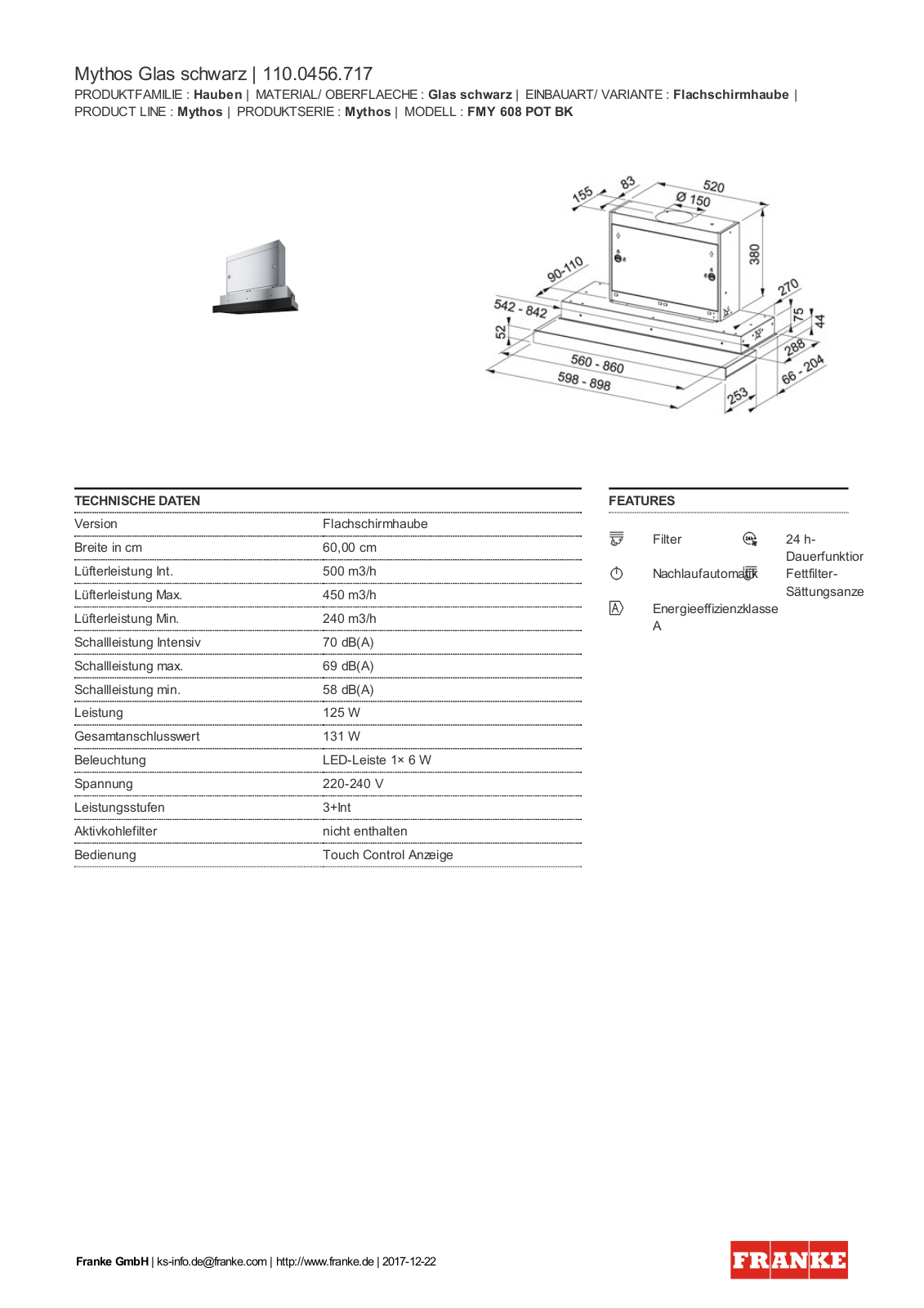 Franke 110.0456.717 Technical data - ManualMachine.com