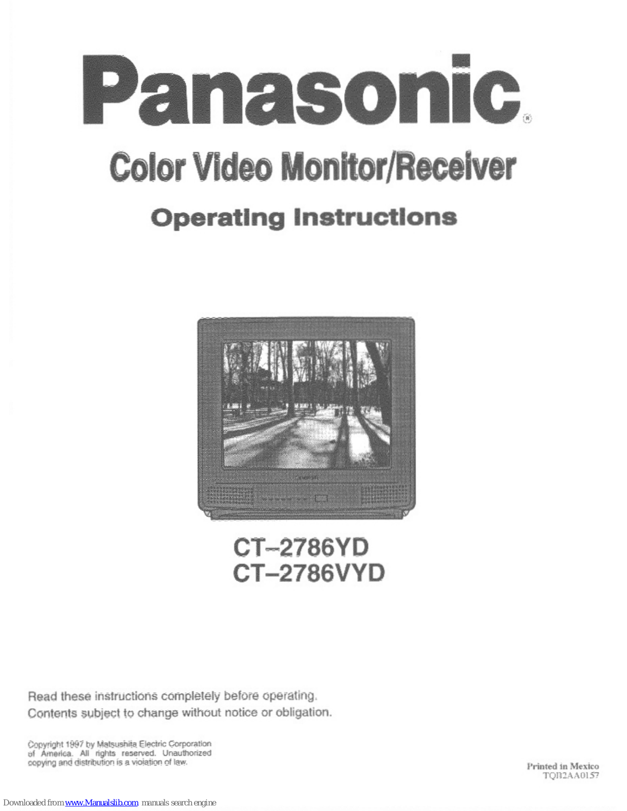 Panasonic CT-2786YD, CT-2787VYD, CT2786Y - MONITOR, CT2786VY - MONITOR/RECEIVER Operating Instructions Manual