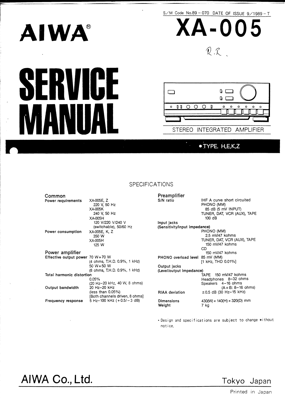 Aiwa XA-005 Schematic