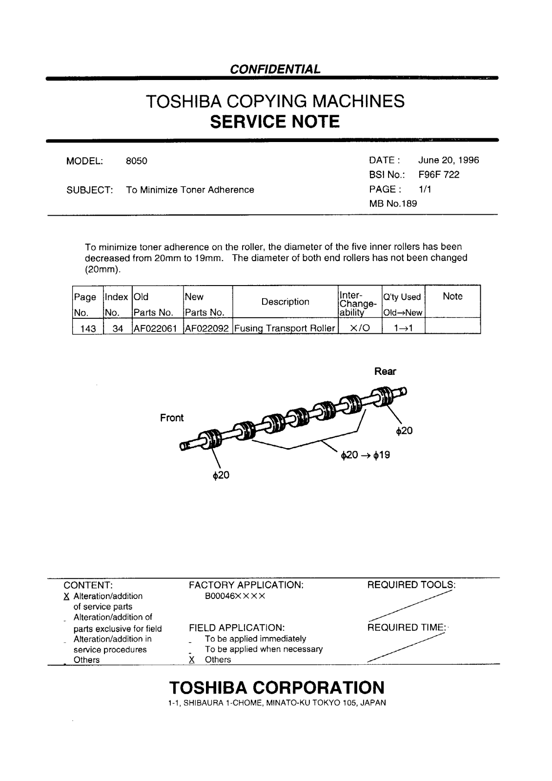 Toshiba f96f722 Service Note