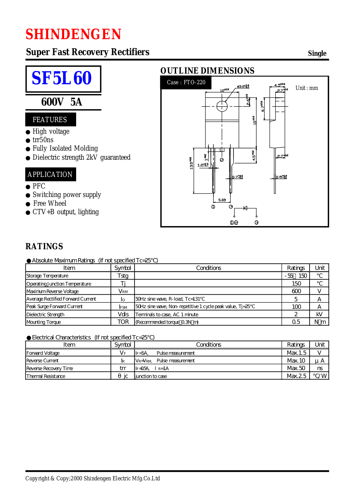 Shindengen Electric Manufacturing Company Ltd SF5L60 Datasheet