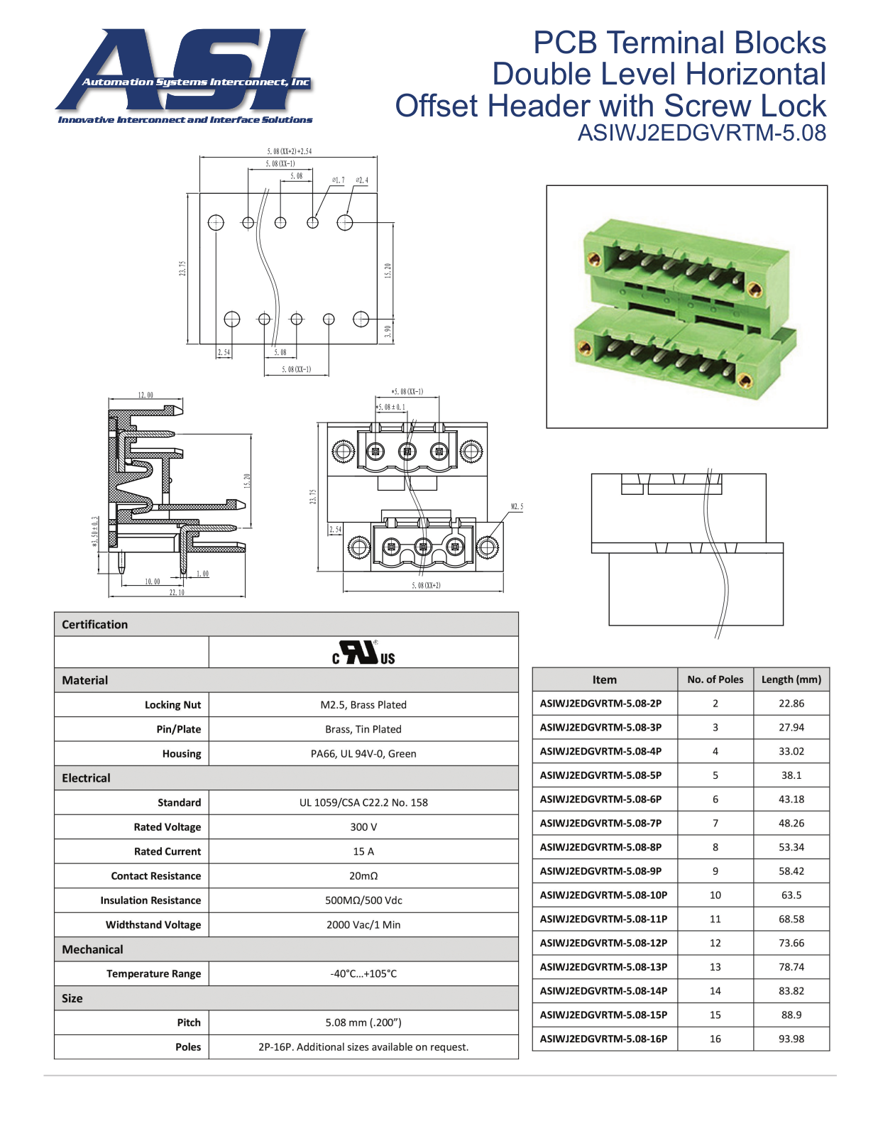 ASI-Automation Systems Interconnect ASIWJ2EDGVRTM-5.08 Data Sheet