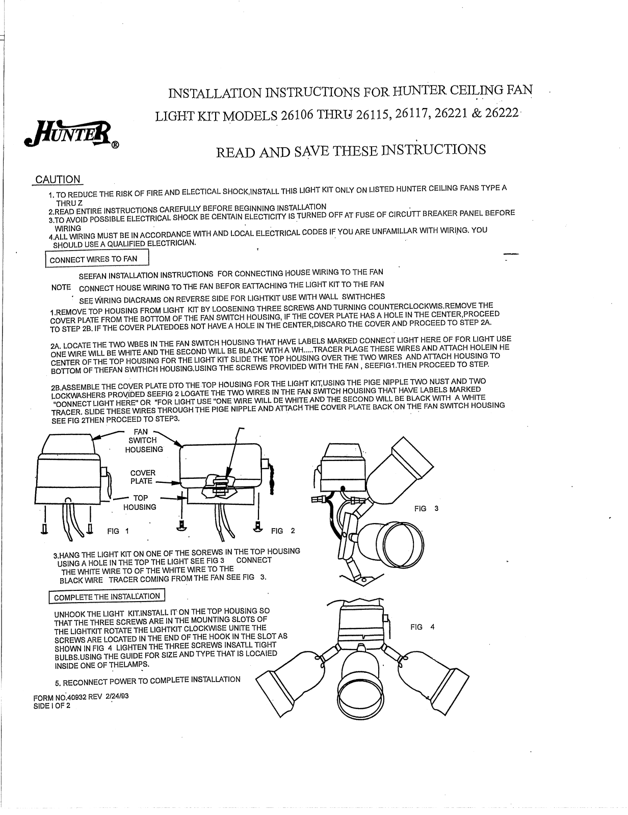 Hunter Fan 26106 User Manual