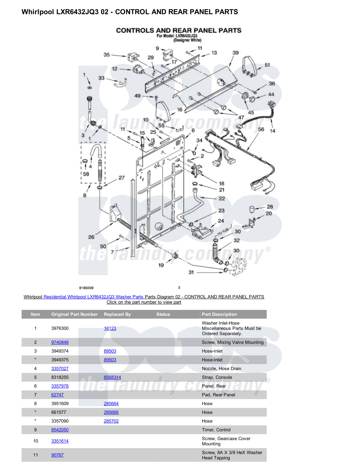 Whirlpool LXR6432JQ3 Parts Diagram