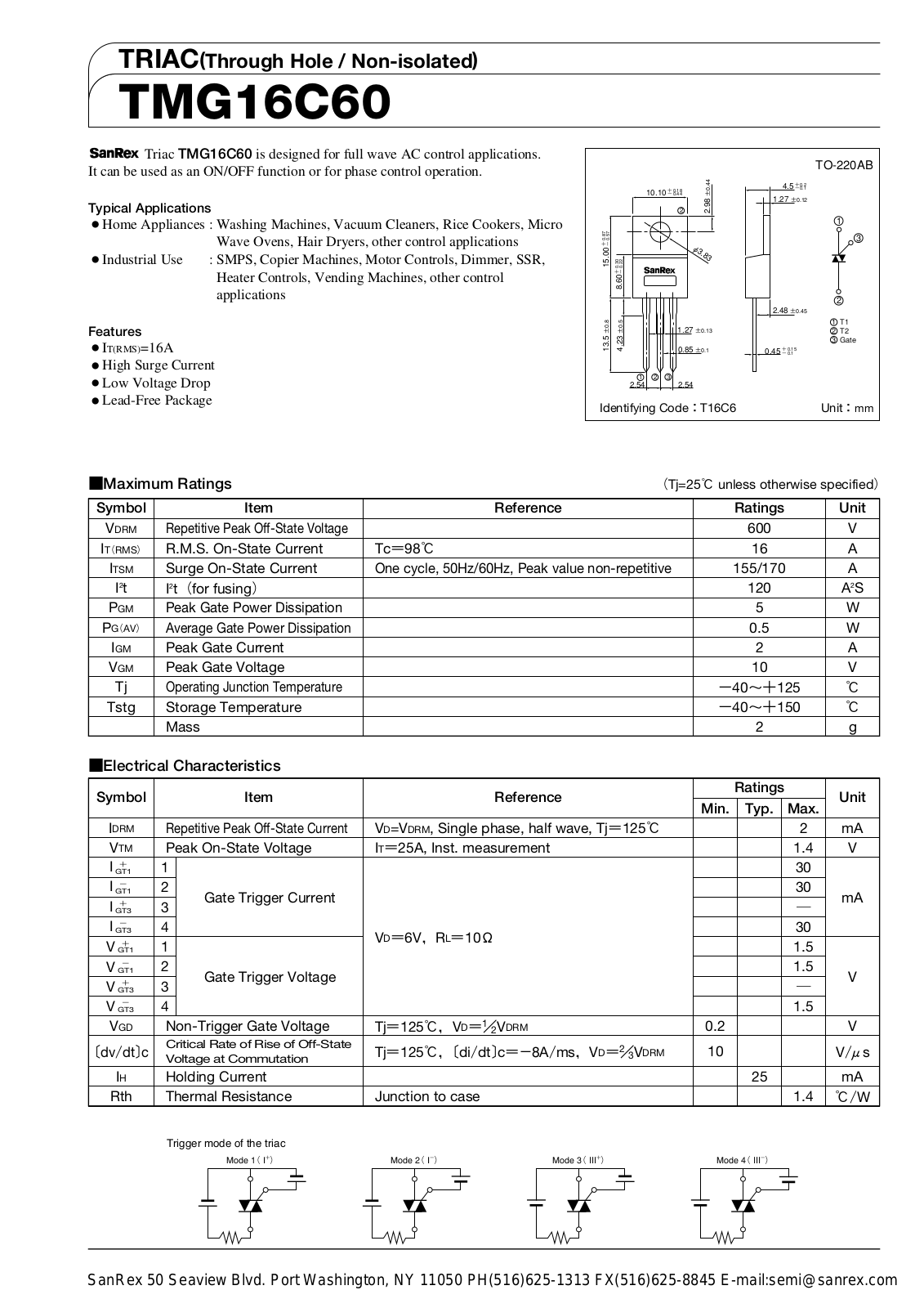 Sanrex-Sansha Electric Manufacturing TMG16C60 Data Sheet