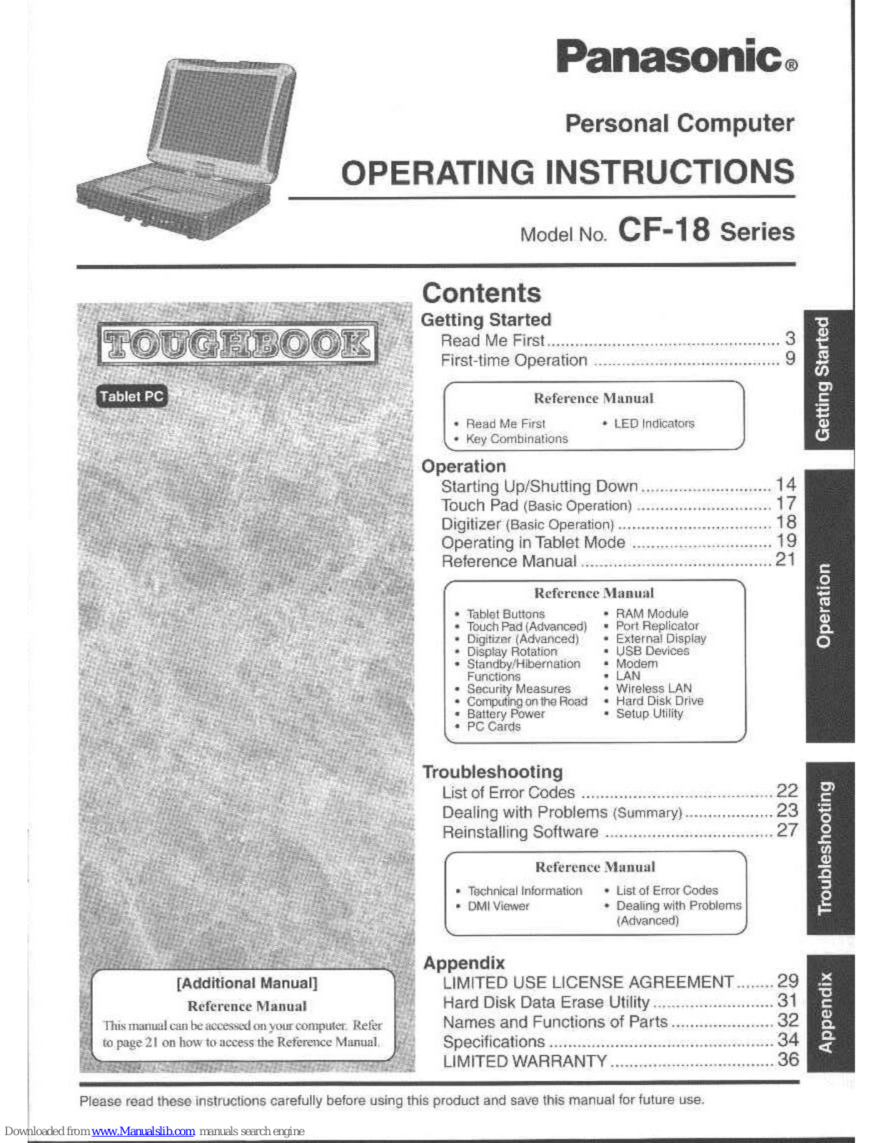 Panasonic CF-18PHQZDBM, CF-18NHHGBBM, CF-18PHQZEBM, CF-18PHQZXBM, CF-18PJHZBBM User Manual