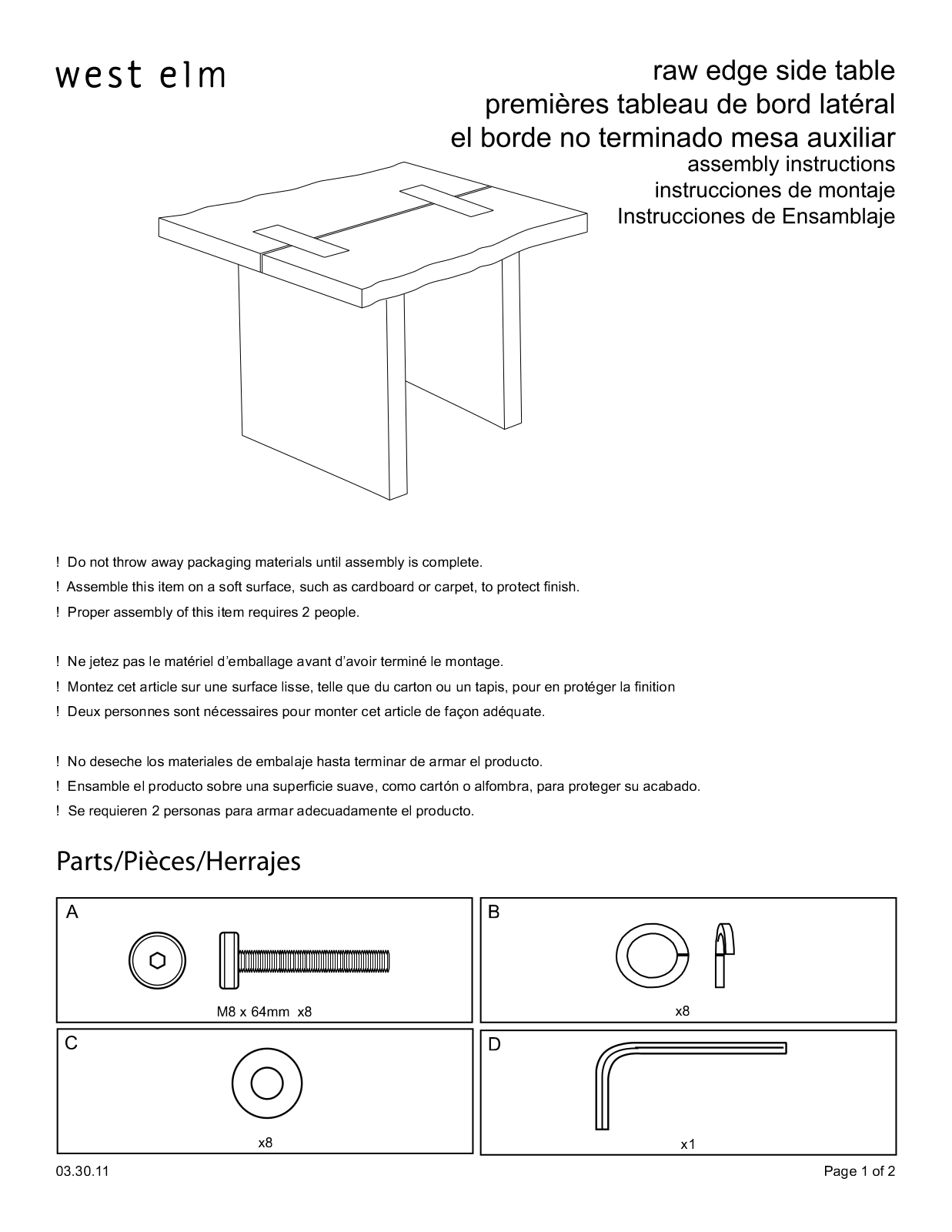 West Elm Raw Edge Side Table Assembly Instruction