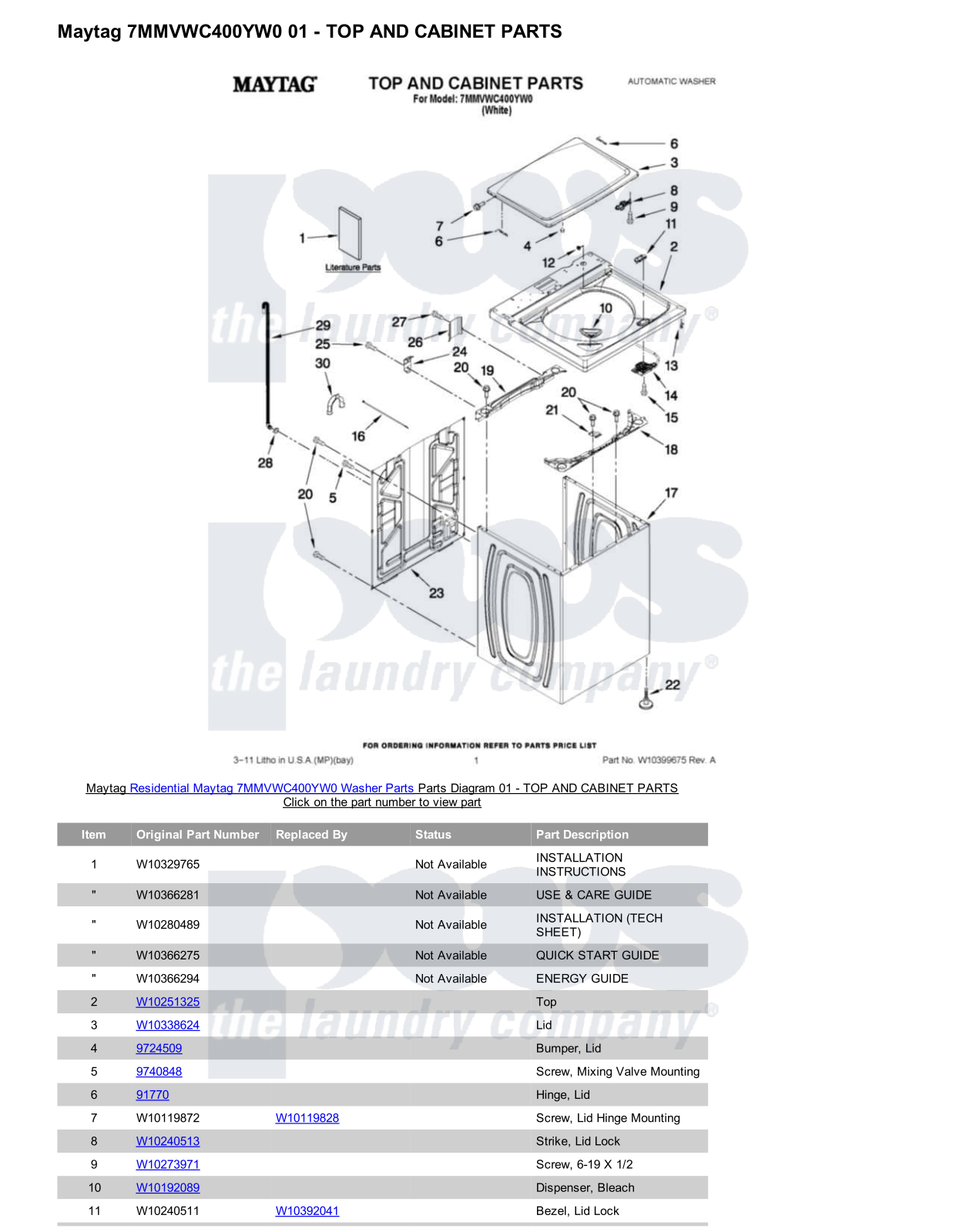 Maytag 7MMVWC400YW0 Parts Diagram