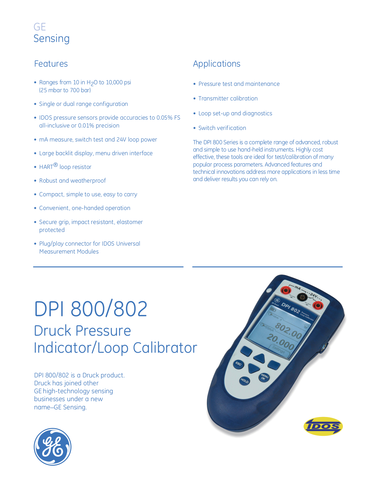 Druck DPI 800, DPI802 Data sheet