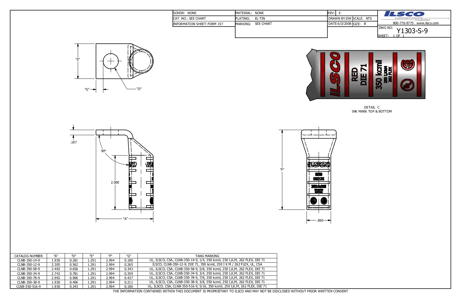 Ilsco CLNB-350-12-9 Data sheet