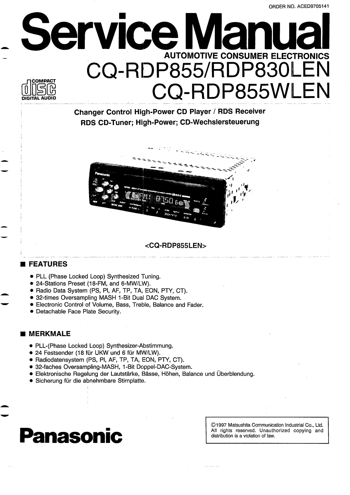 Panasonic CQ-DP855 Service Manual