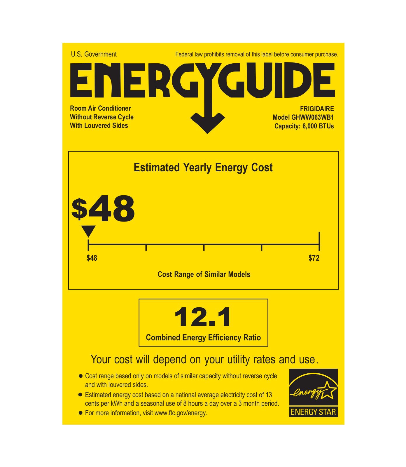 Frigidaire GHWW063WB1 Energy manual