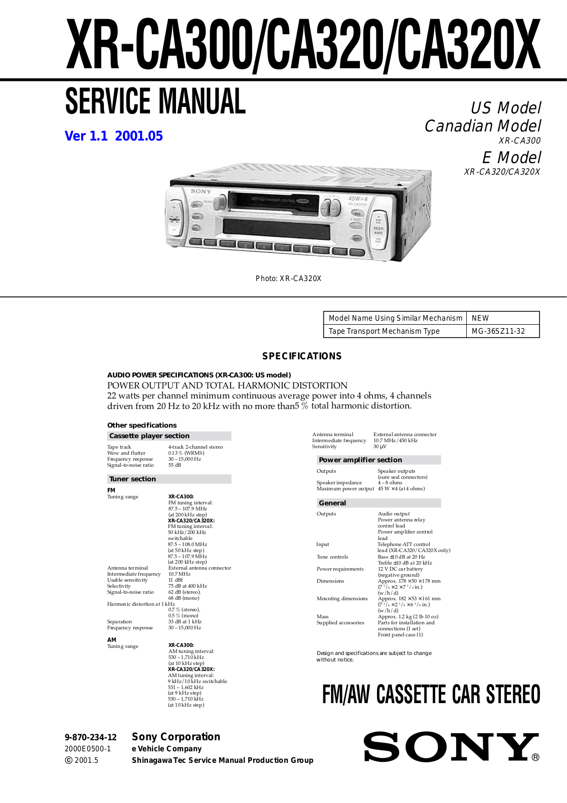 Sony XR-CA300, XR-CA320X Service manual