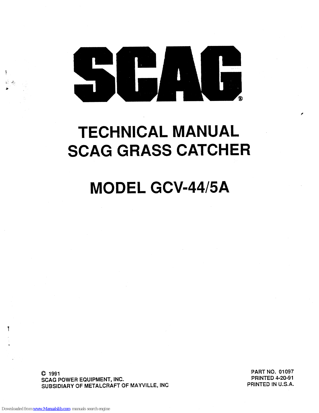Scag Power Equipment CGV-44/5A Technical Manual - ManualMachine.com