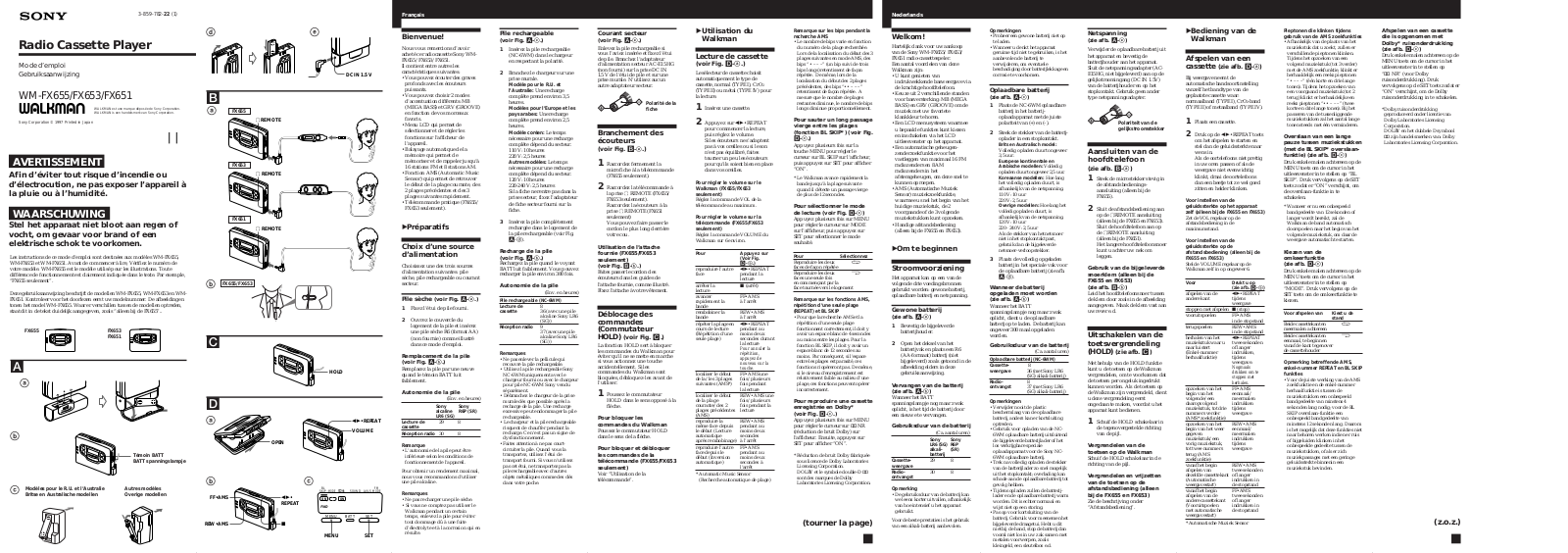 Sony WM-FX655, WM-FX653, WM-FX651 Operating Instructions