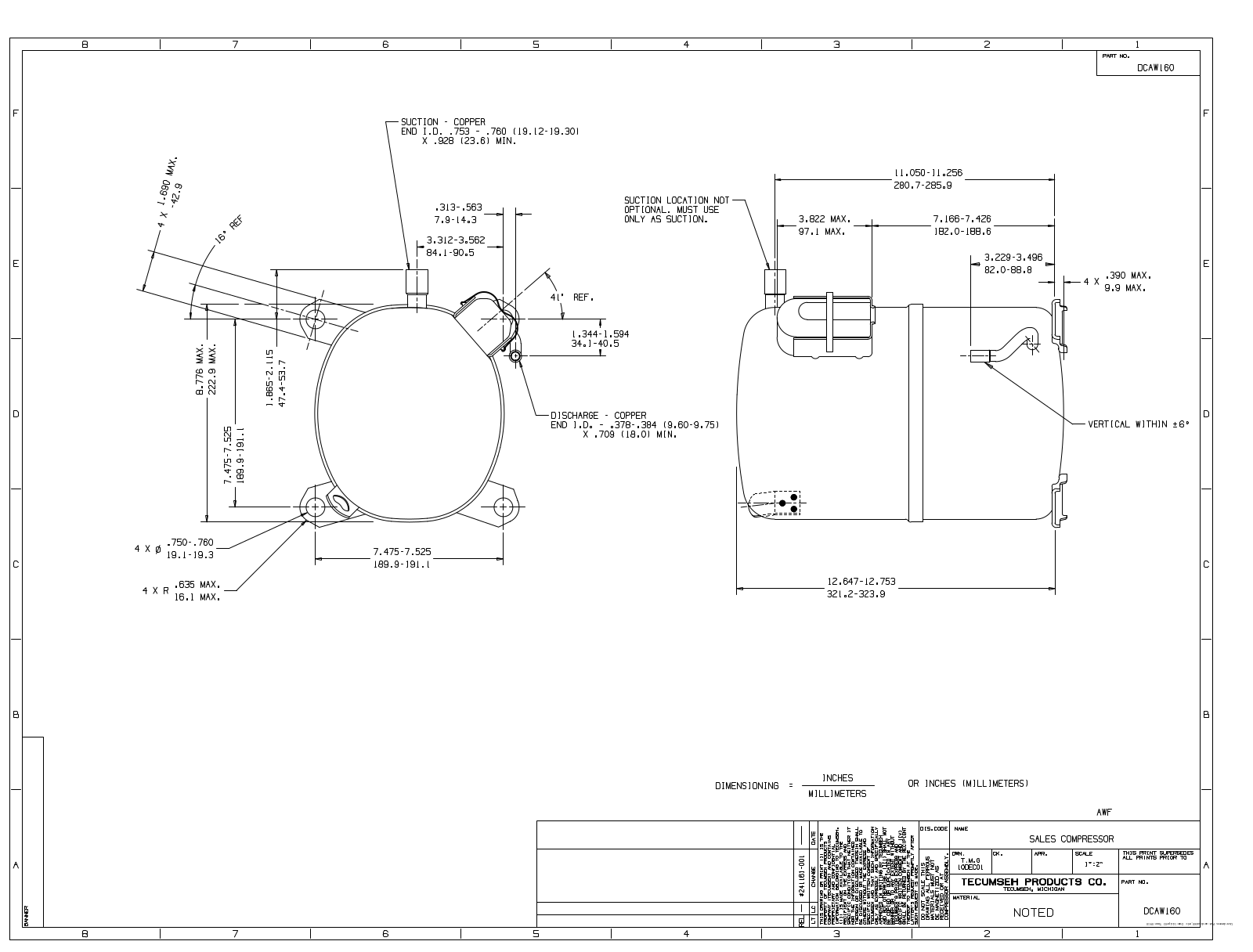 Tecumseh AWA5528CXN, AWF5528EXN Drawing Data