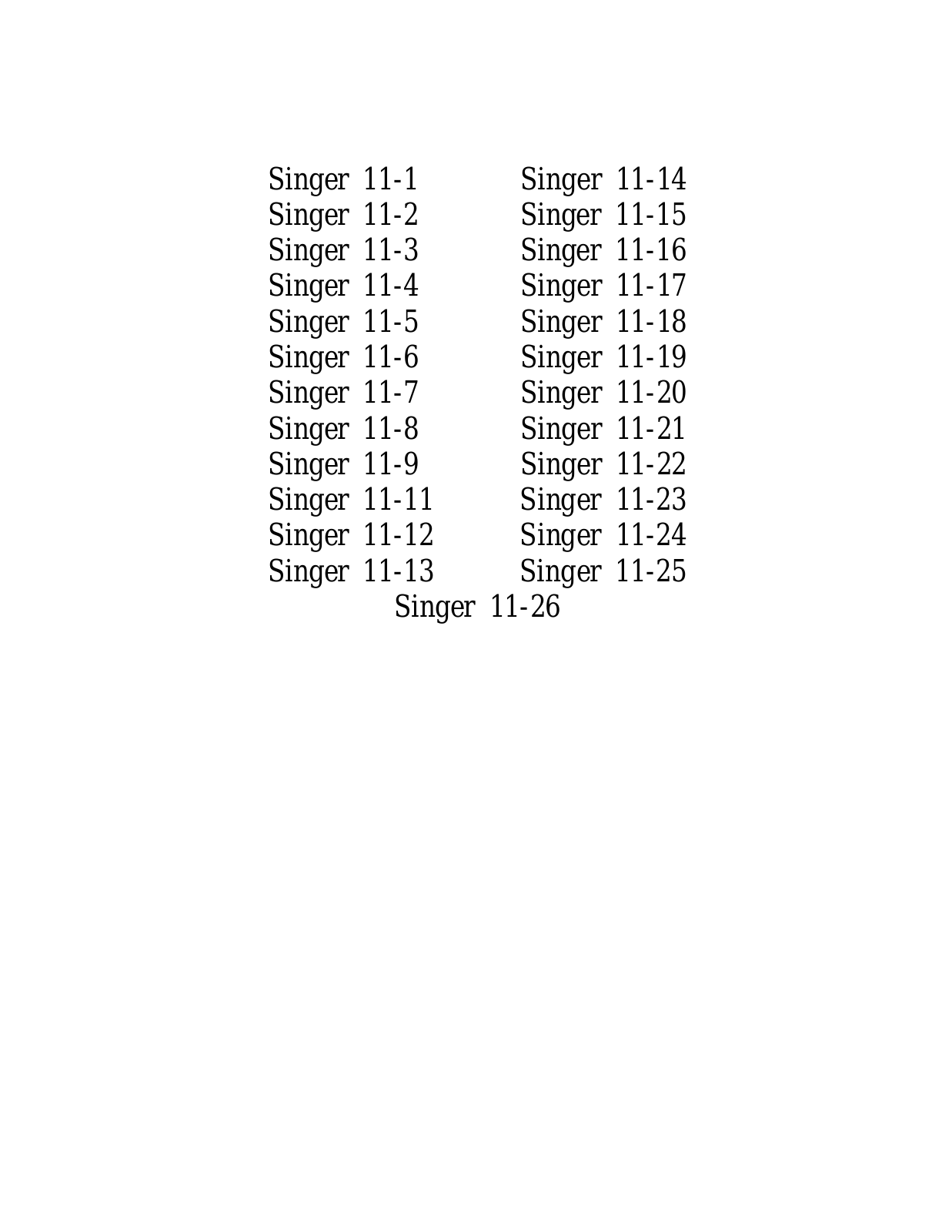 SINGER 11-8, 11-1, 11-14, 11-2, 11-15 Parts List