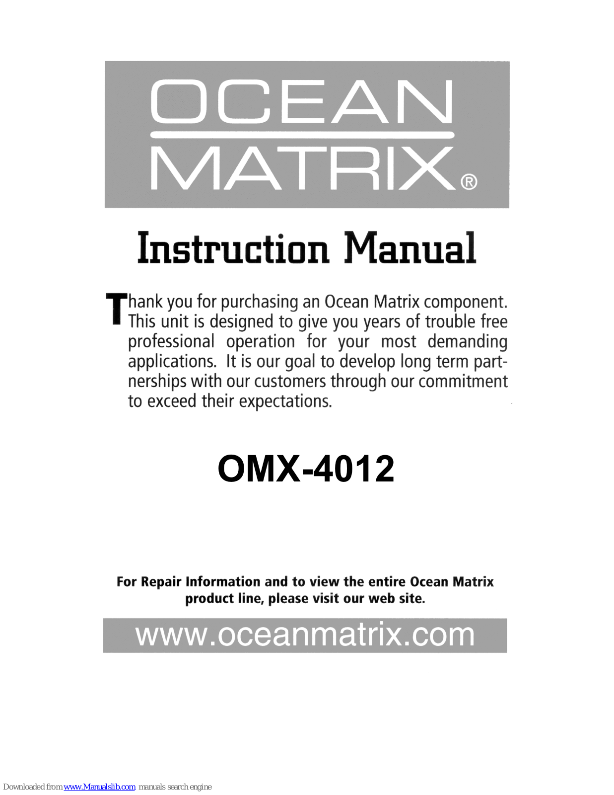 Ocean Matrix OMX-4012 Instruction Manual