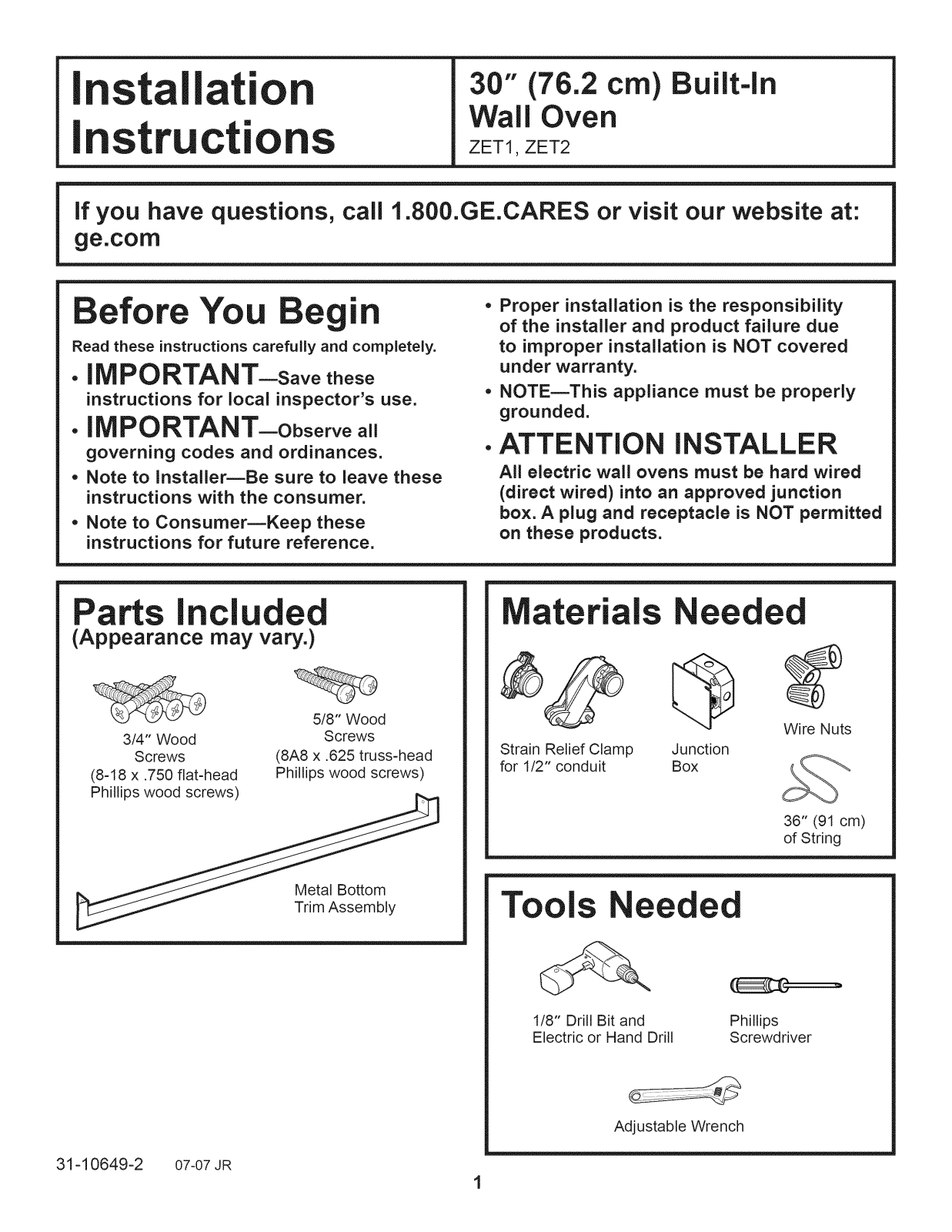 GE ZET1PM2SS, ZET1PM3SS, ZET1RM2SS, ZET1RM3SS, ZET2PM2SS Installation Guide - ManualMachine.com