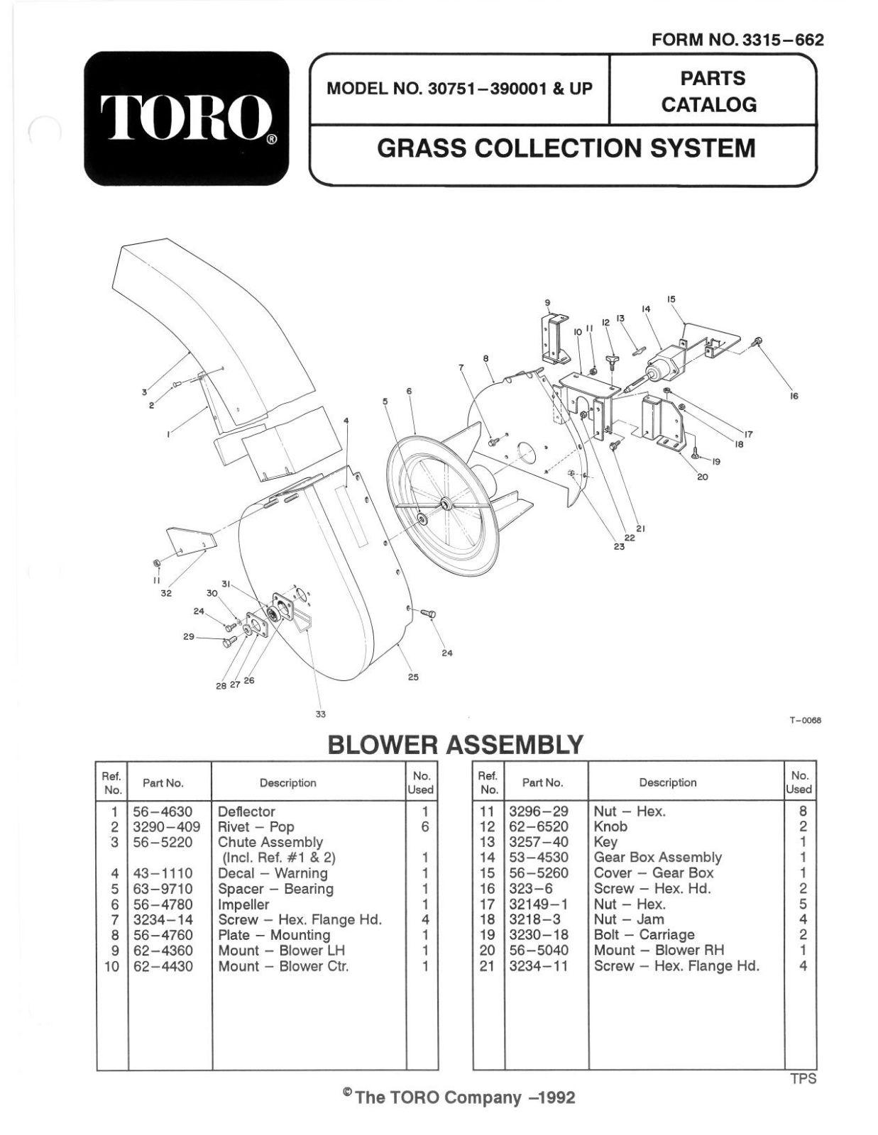 Toro 30751 Parts Catalogue