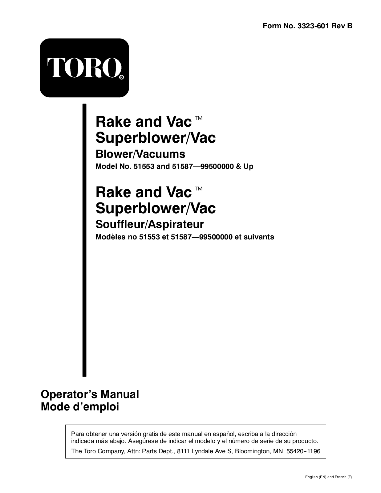 Toro 51553, 51587 Operator's Manual