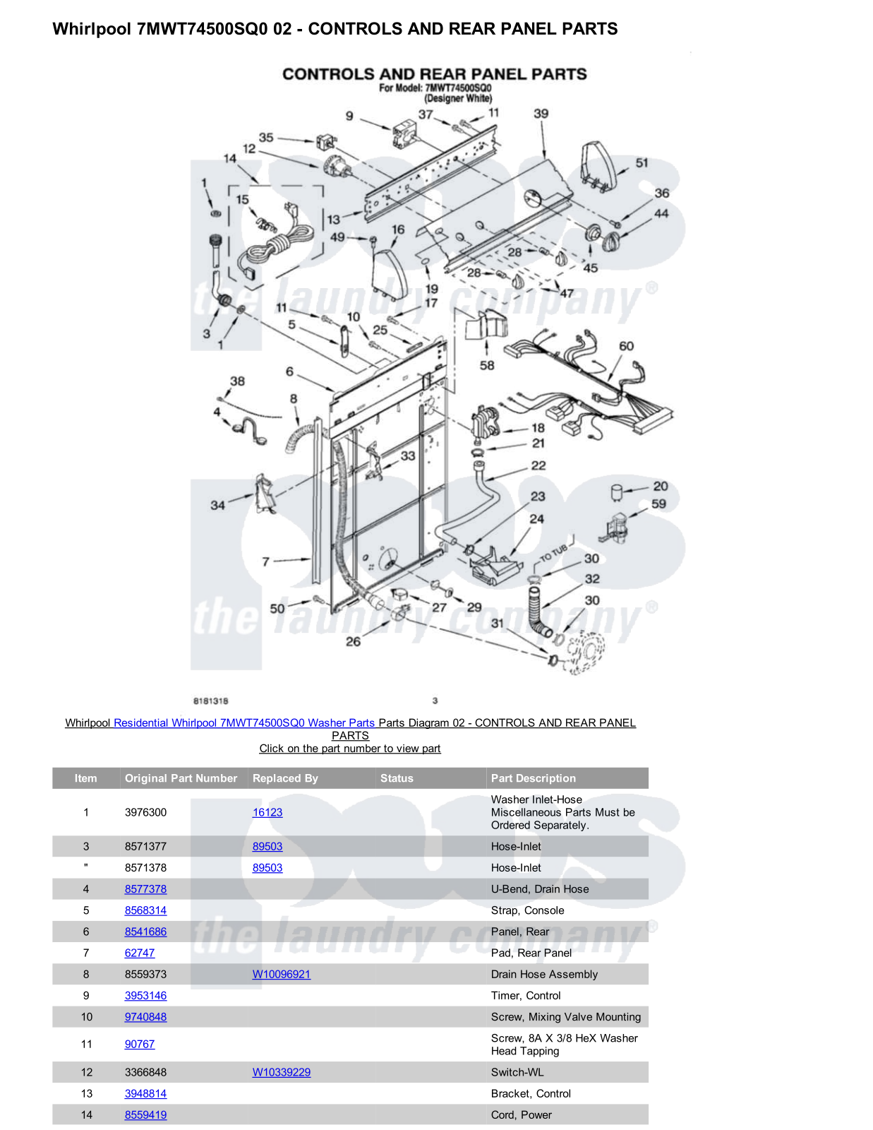 Whirlpool 7MWT74500SQ0 Parts Diagram