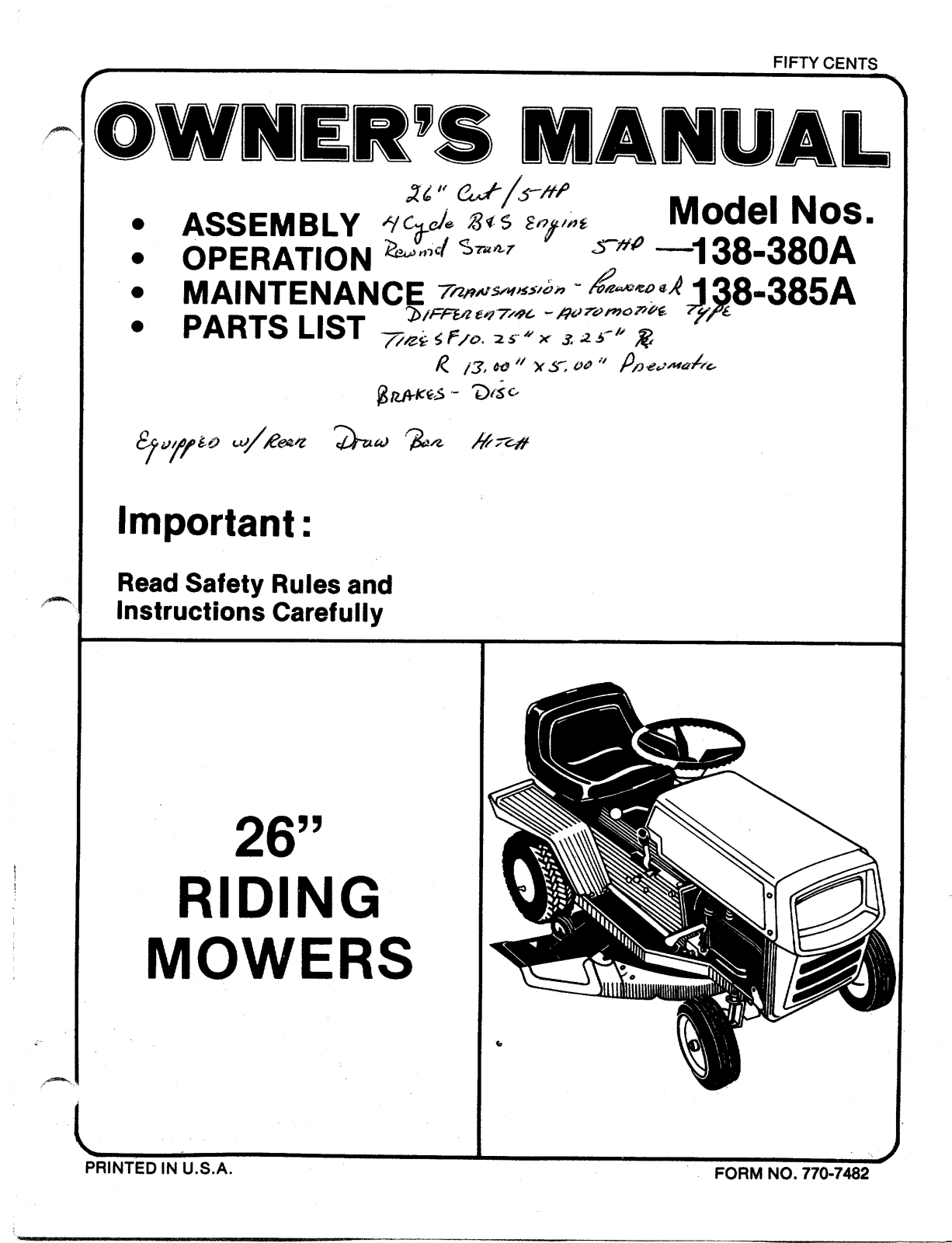 MTD 138-380A, 138-385A User Manual