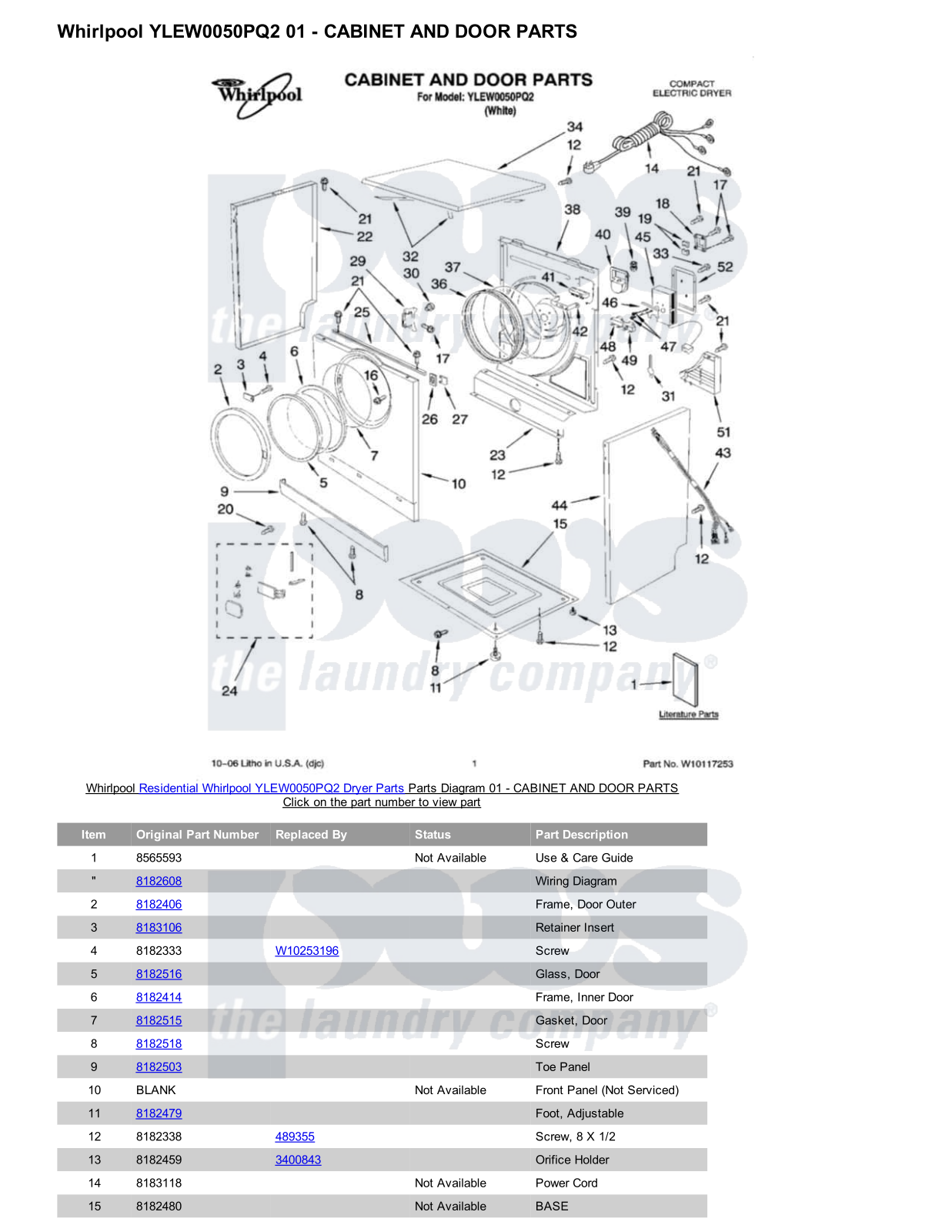 Whirlpool YLEW0050PQ2 Parts Diagram